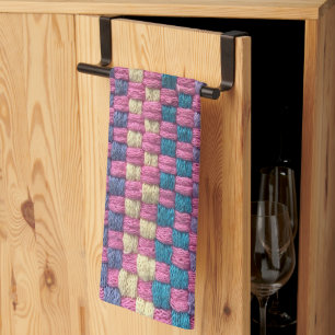 Linge De Cuisine Design rose jaune et bleu rétro