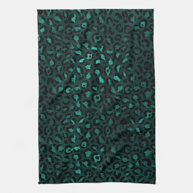 Linge De Cuisine Design turquoise et Gold Leopard Series 4 (Vertical)