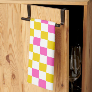 Linge De Cuisine Dessin à carreaux jaune blanc rose