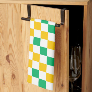 Linge De Cuisine Dessin à carreaux jaune blanc vert