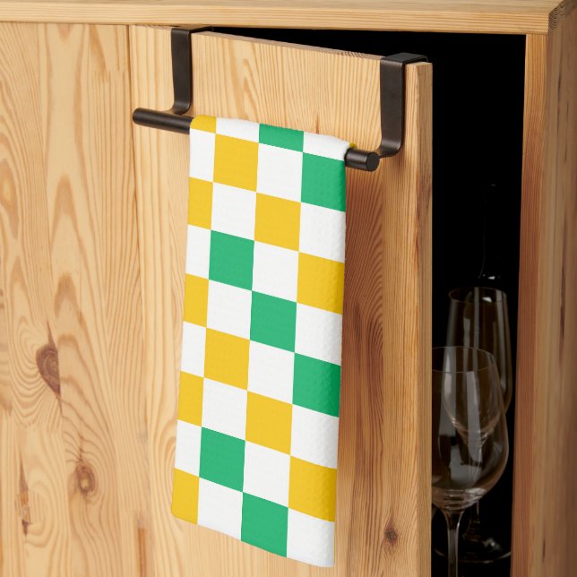 Linge De Cuisine Dessin à carreaux jaune blanc vert (Pliage en tiers)