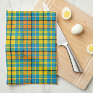Linge De Cuisine Dessin à carreaux tartan bleu jaune orange 