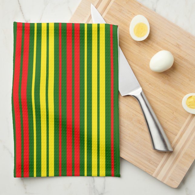 Linge De Cuisine Dessin à rayures verticales vert jaune rouge   (Quart Plié)