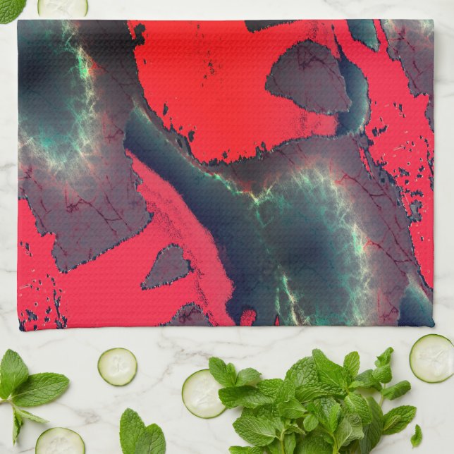 Linge De Cuisine dessin Abstrait d'éléphant rouge, effet très rusti (Plié)