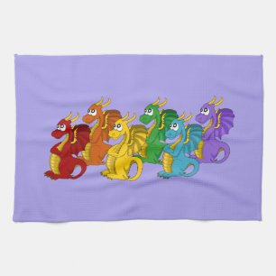 Linge De Cuisine Dessin animé de dragons colorés arc-en-ciel