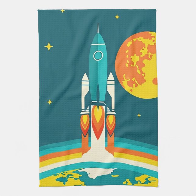 Linge De Cuisine Dessin animé de fusée spatiale mignonne (Vertical)