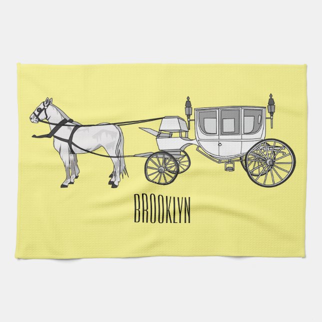 Linge De Cuisine dessin animé mariage cheval & calèche (Horizontal)