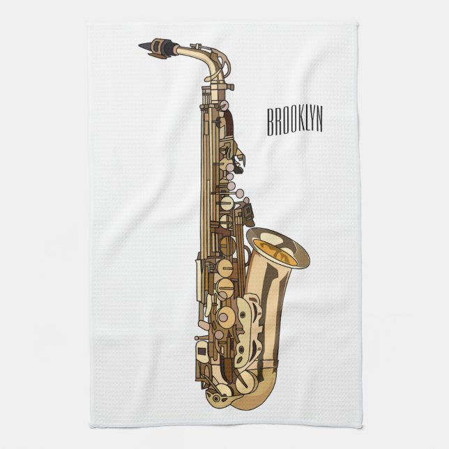 Linge De Cuisine dessin animé saxophone (Vertical)