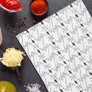 Linge De Cuisine Dessin au trait tête de chien moderne noir blanc 