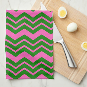Linge De Cuisine Dessin chevron zigzag vert rose
