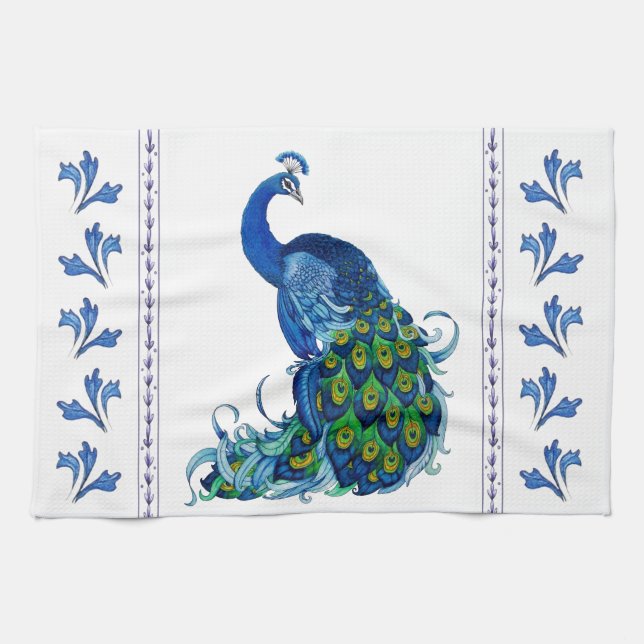 Linge De Cuisine Dessin classique de paon (Horizontal)
