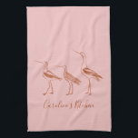 Linge De Cuisine Dessin d'art ornithologique en bleu et rouille Per<br><div class="desc">Personnalisé minimaliste rose et rouille Oiseaux Brown Ligne Art Dessin Serviette de cuisine</div>