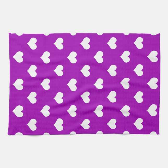 Linge De Cuisine Dessin de coeurs adorables blancs violets  (Horizontal)