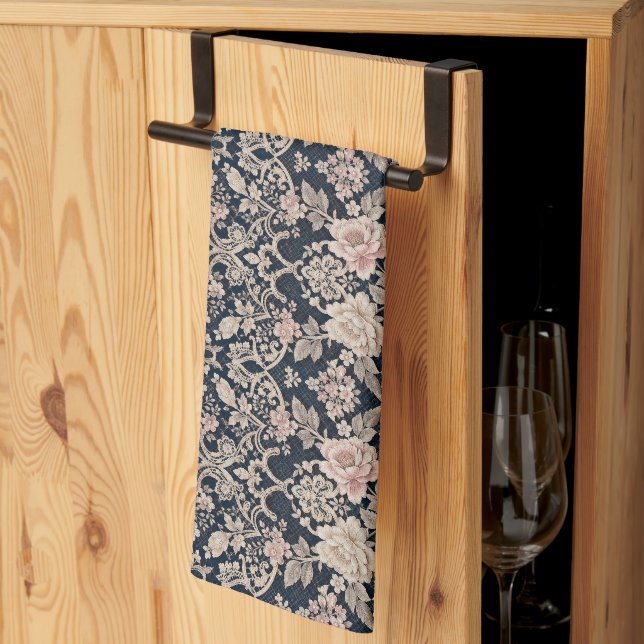 Linge De Cuisine Dessin de dentelle florale sophistiqué et complexe (Pliage en tiers)