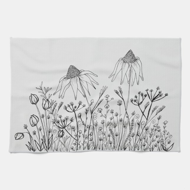 Linge De Cuisine Dessin de fleurs sauvages (Horizontal)
