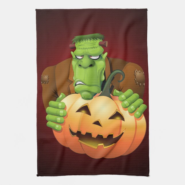 Linge De Cuisine Dessin de Frankenstein Monster avec Citrouille (Vertical)