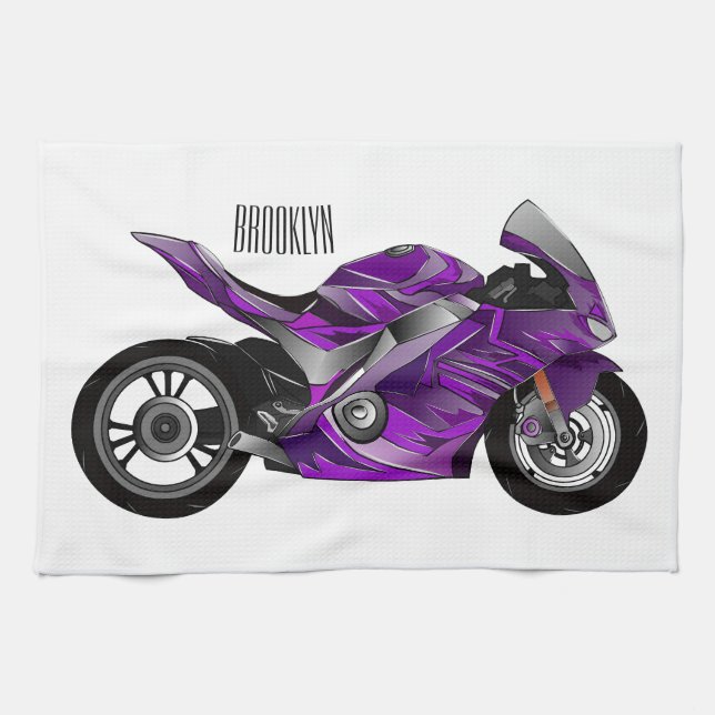 Linge De Cuisine Dessin de moto de sport violet (Horizontal)