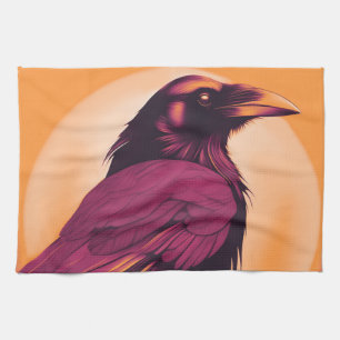 Linge De Cuisine Dessin d'un corbeau noir sur orange jaune