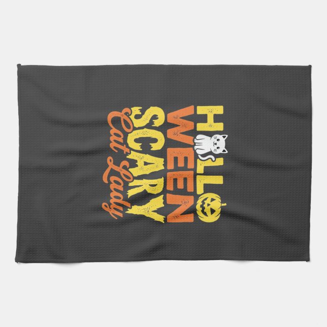 Linge De Cuisine Dessin Halloween Dame Chat Effrayant_1 (Horizontal)