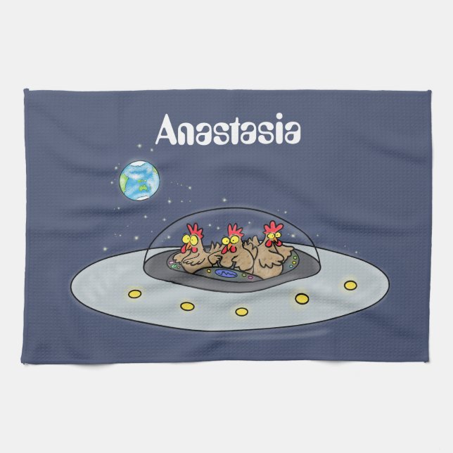 Linge De Cuisine Dessin humoristique de poulets dans l'espace (Horizontal)