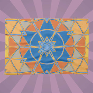 Linge De Cuisine Dessin Mandala bleu orange et jaune