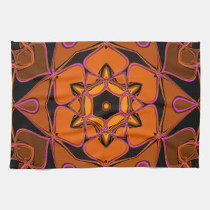 Linge De Cuisine Dessin Mandala Fleur orange rose et noir