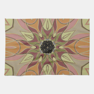 Linge De Cuisine Dessin Mandala Fleur rouge orange et jaune