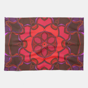 Linge De Cuisine Dessin Mandala Flower rouge rose et violet