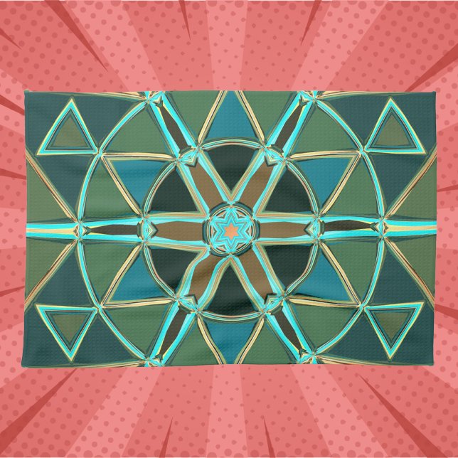 Linge De Cuisine Dessin Mandala Vert bleu et jaune (Créateur téléchargé)