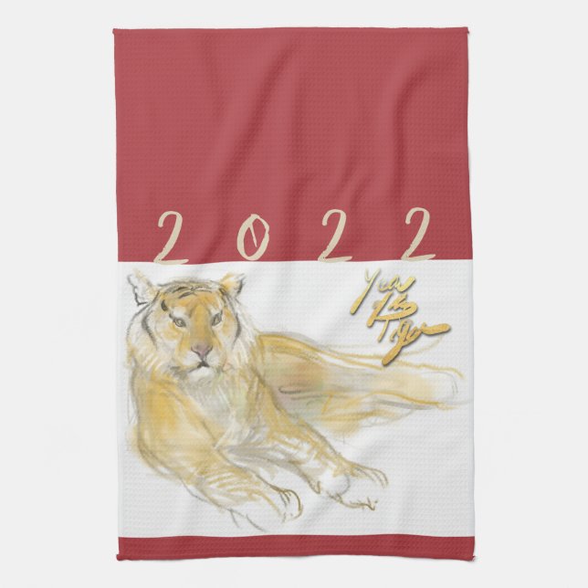 Linge De Cuisine Dessin original Tigre chinois Année Anniversaire K (Vertical)