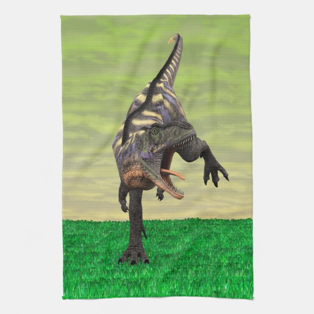 Linge De Cuisine Dessin préhistorique drôle d'Aucasaurus rugissant  (Vertical)