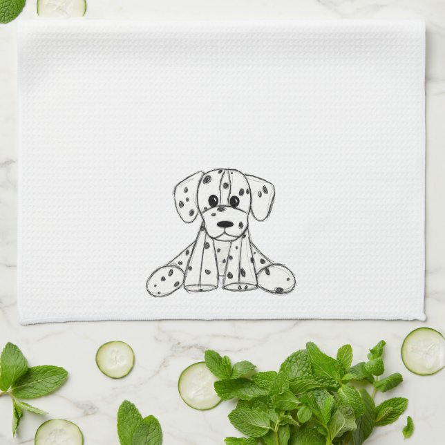 Linge De Cuisine Dessin simple de contour de chien en peluche dalma (Plié)