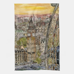 Linge De Cuisine Destinations   Aquarelle Big Ben & London Eye