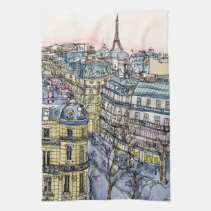 Linge De Cuisine Destinations   Aquarelle Tour Eiffel & Paris