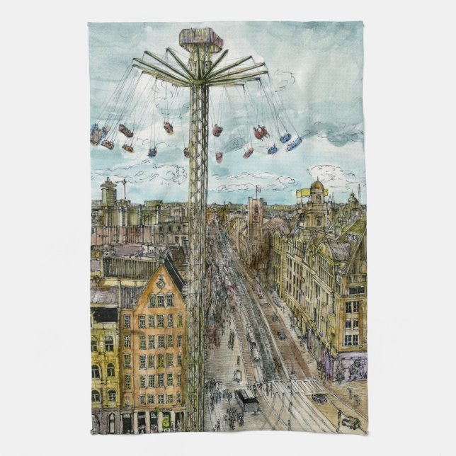 Linge De Cuisine Destinations | Watercolor European Swing Ride (Vertical)