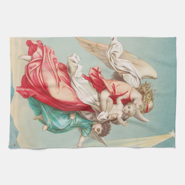 Linge De Cuisine Deux anges portent un petit enfant (Horizontal)