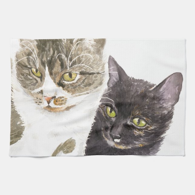 Linge De Cuisine Deux chats - tabby et tortie (Horizontal)