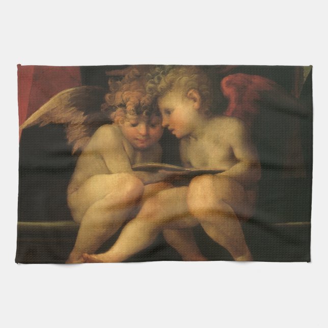 Linge De Cuisine Deux chérubins lisant par Rosso Fiorentino, Anges (Horizontal)