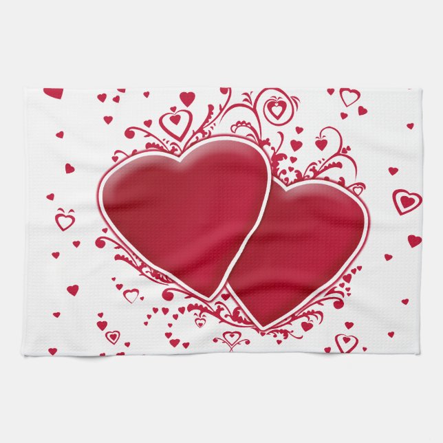 Linge De Cuisine Deux cœurs rouges pour la Saint-Valentin (Horizontal)
