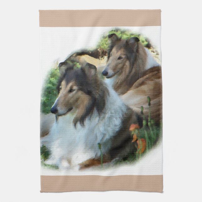 Linge De Cuisine Deux Collies Sable Rough Cadeaux D'Art (Vertical)