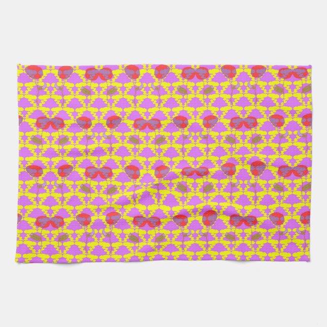 Linge De Cuisine Deux Fleurs Roses (Horizontal)