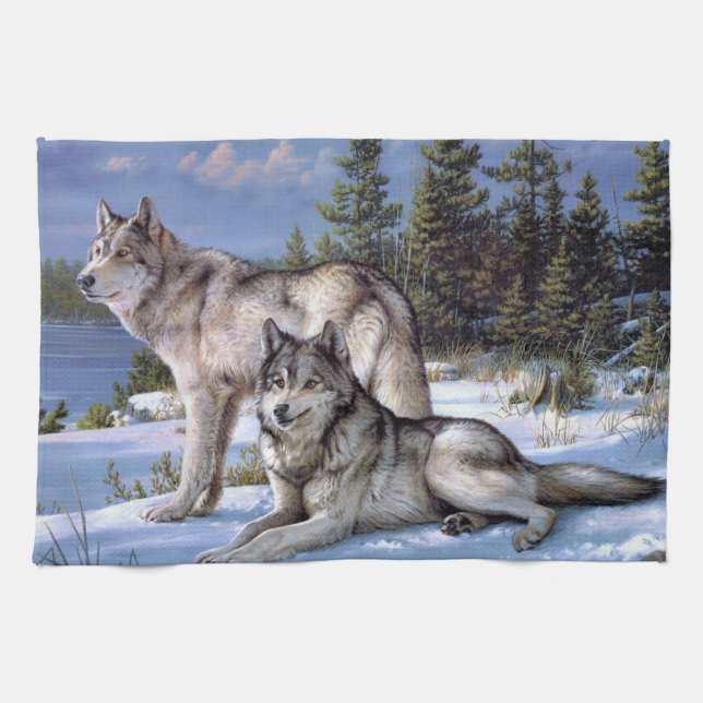 Linge De Cuisine Deux loups de l'Arctique (Horizontal)