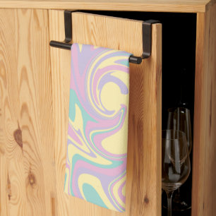 Linge De Cuisine Déversement - rose pastel, jaune, violet et vert
