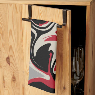 Linge De Cuisine Déversement - Rouge, gris, noir et blanc os