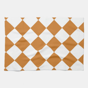 Linge De Cuisine Diag Checkered - blanc et ocre
