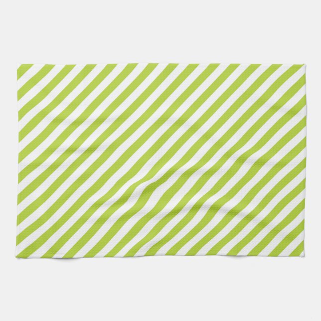 Linge De Cuisine Diagonal lime green and white stripes pattern (Horizontal)
