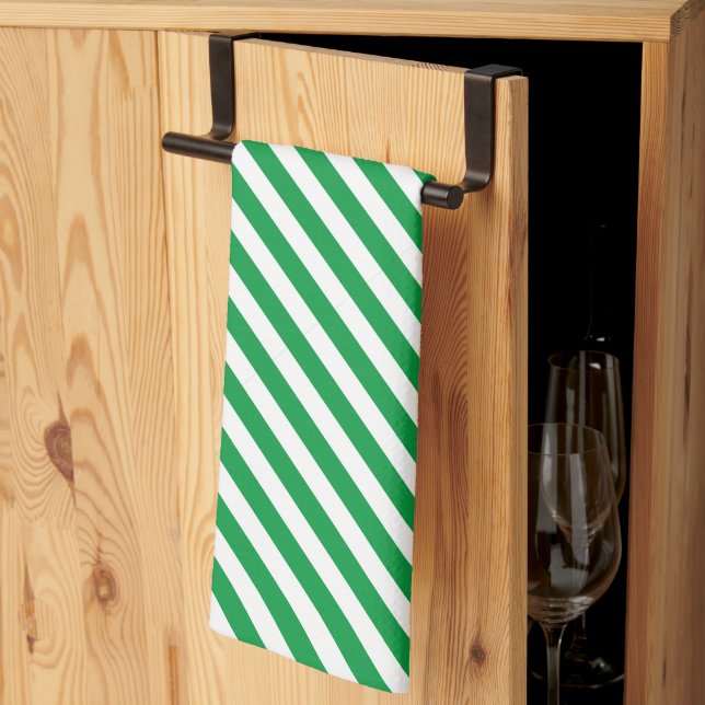 Linge De Cuisine Diagonale blanc et vert rayé (Pliage en tiers)