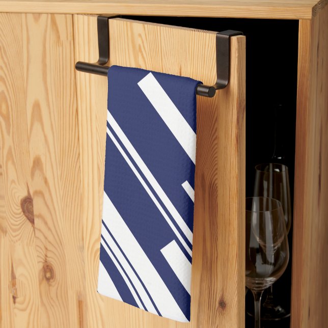 Linge De Cuisine Diagonales - Bleu et Blanc (Pliage en tiers)
