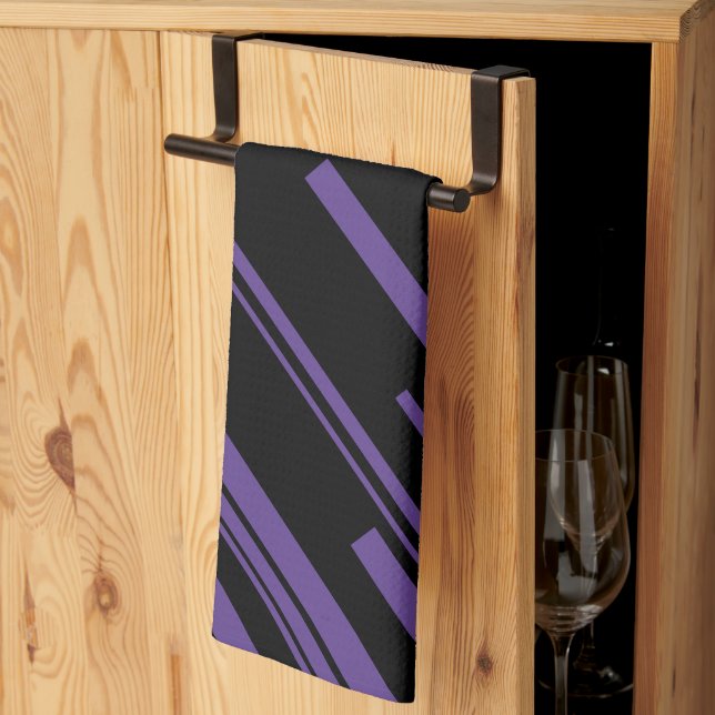 Linge De Cuisine Diagonales en violet et noir (Pliage en tiers)
