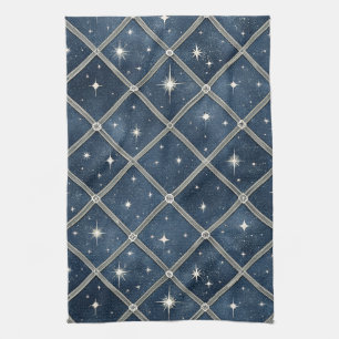 Linge De Cuisine Diamant bleu de minuit en treillis - Nuit étoilée
